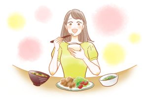 食事中の女性のイラスト