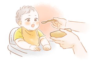 食事中の赤ちゃんのイラスト