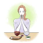 和食を食べる食事中の女性のイラスト