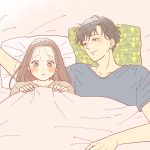 腕枕をする男性と恥ずかしがる女性のイラスト