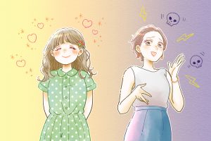 優しい女性とイジワルな女性のイラスト