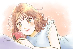 スマホを見る女性のイラスト