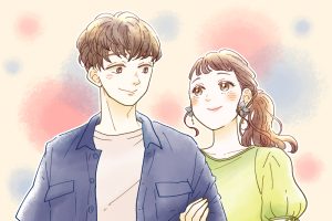 腕を組む男女カップルのイラスト