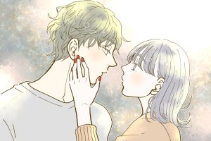 見つめ合う男女のイラスト