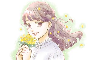 花を持つ女性のイラスト