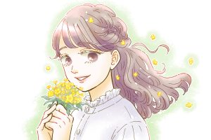 花を持つ女性のイラスト