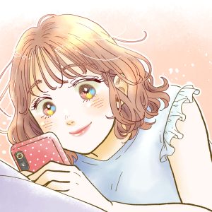 スマホを見る女性のイラスト