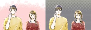 照れる男女と気まずい雰囲気の男女のイラスト
