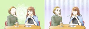 カフェで話す女性のイラスト