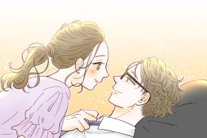 見つめ合う男女のイラスト