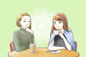 カフェで話す女性のイラスト