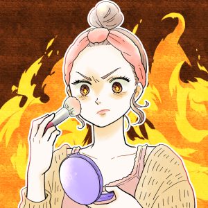 メイクをする女性のイラスト