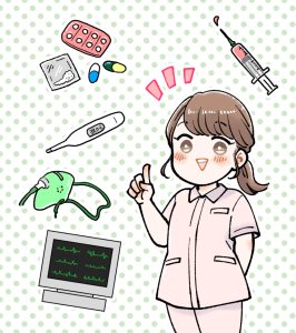 看護師・注射・薬・体温計・医療機器の可愛いメディカルイラスト