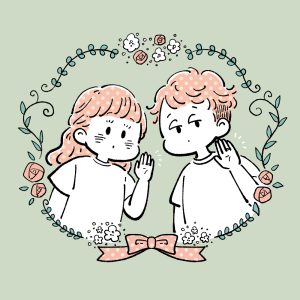 指輪をつけた可愛い男女カップル・夫婦のイラスト