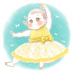 ドレスを着たオシャレな赤ちゃん似顔絵イラスト