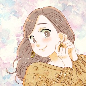 オシャレなピアスをつける仕草をする女性のイラスト