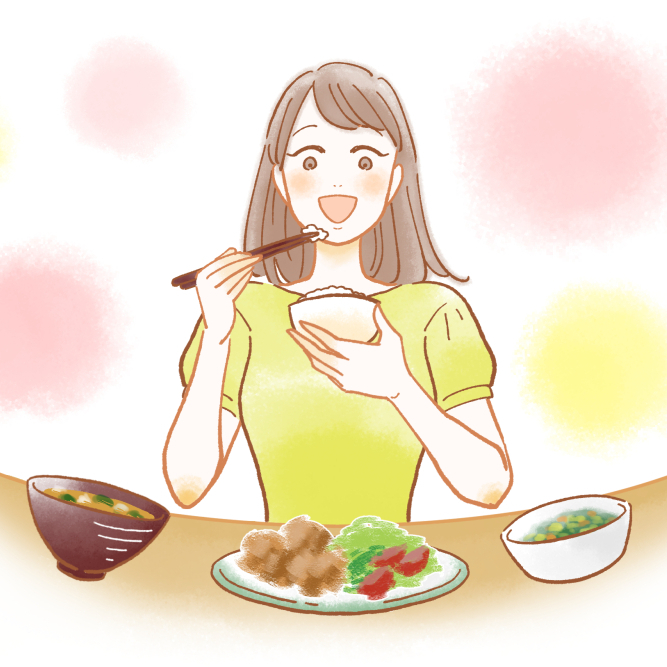 食事をする女性のイラスト
